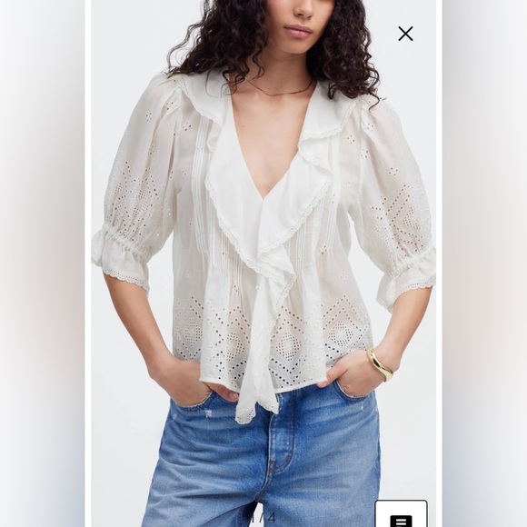 Madewell Tops - NWT- Madewell Pintuck Ruffle Puff Sleeve Top, White, Medium